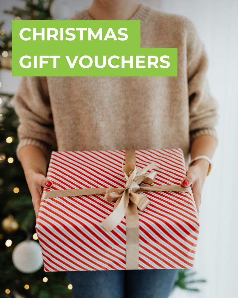 woman holding a wrapped christmas present 